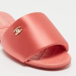 Chanel Pink Satin CC Flat Slides Size 40