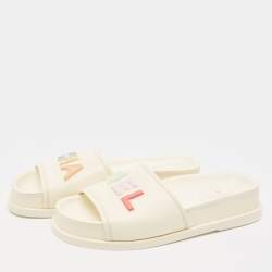Chanel Cream Leather Logo Slides Size 40