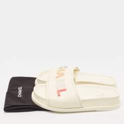 Chanel Cream Leather Logo Slides Size 40