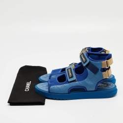 Chanel Blue Quilted Leather and Neoprene CC Ankle Strap Flat Sandals Size 40