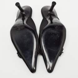 Chanel Black Satin Cap Toe Mules  Size 37
