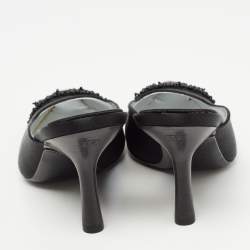 Chanel Black Satin Cap Toe Mules  Size 37