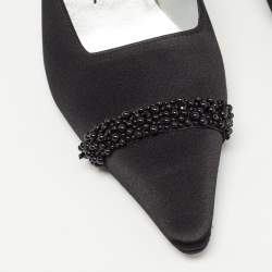 Chanel Black Satin Cap Toe Mules  Size 37