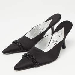 Chanel Black Satin Cap Toe Mules  Size 37