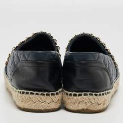 Chanel Blue Quilted Leather Chain-Link CC Espadrille Flats Size 41