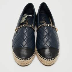 Chanel Blue Quilted Leather Chain-Link CC Espadrille Flats Size 41