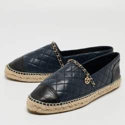 Chanel Blue Quilted Leather Chain-Link CC Espadrille Flats Size 41