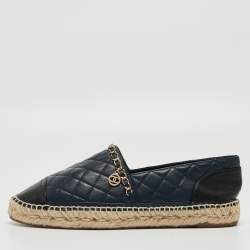 Chanel Blue Quilted Leather Chain-Link CC Espadrille Flats Size 41