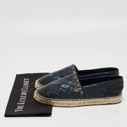 Chanel Blue Quilted Leather Chain-Link CC Espadrille Flats Size 41