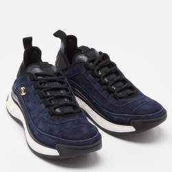 Chanel Blue Suede CC Low Top Sneakers Size 37