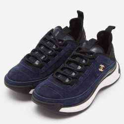 Chanel Blue Suede CC Low Top Sneakers Size 37