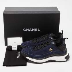 Chanel Blue Suede CC Low Top Sneakers Size 37
