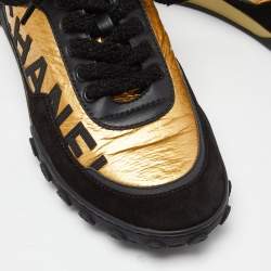 Pre Owned Chanel Black/Gold Leather and Suede CC Low-Top Sneakers Size 37