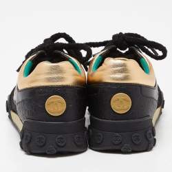 Pre Owned Chanel Black/Gold Leather and Suede CC Low-Top Sneakers Size 37