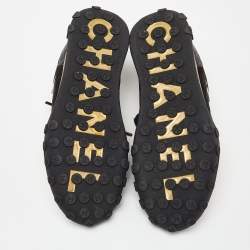 Pre Owned Chanel Black/Gold Leather and Suede CC Low-Top Sneakers Size 37