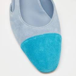 Chanel Two Tone Blue Suede Cap Toe Slingback Sandals Size 37.5