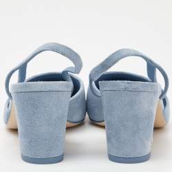 Chanel Two Tone Blue Suede Cap Toe Slingback Sandals Size 37.5