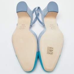 Chanel Two Tone Blue Suede Cap Toe Slingback Sandals Size 37.5