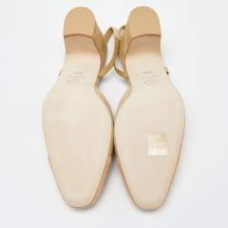 Chanel Two Tone Beige Cap Toe Suede Slingback Sandals Size 37.5