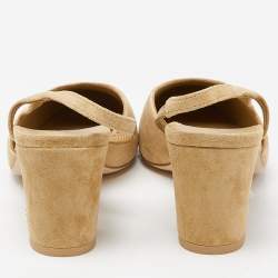Chanel Two Tone Beige Cap Toe Suede Slingback Sandals Size 37.5