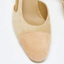Chanel Two Tone Beige Cap Toe Suede Slingback Sandals Size 37.5