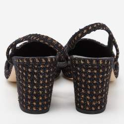 Chanel Black/Gold Tweed,Grosgrain and Canvas Cap Toe Slingback Sandals Size 37.5