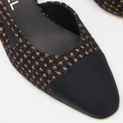 Chanel Black/Gold Tweed,Grosgrain and Canvas Cap Toe Slingback Sandals Size 37.5