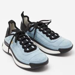 Chanel Blue Suede CC Low Top Sneakers Size 37