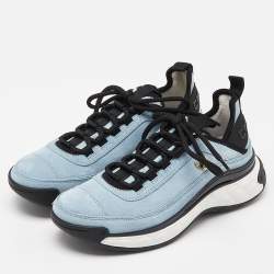 Chanel Blue Suede CC Low Top Sneakers Size 37