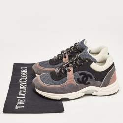 Pre Owned Chanel Multicolor Mesh and Suede CC Logo Lace Up Sneakers Size 36