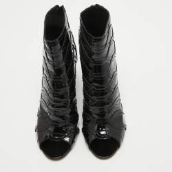 Chanel Black Patent Leather Peep Toe Ankle Booties Size 39.5