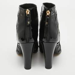 Chanel Black Patent Leather Peep Toe Ankle Booties Size 39.5