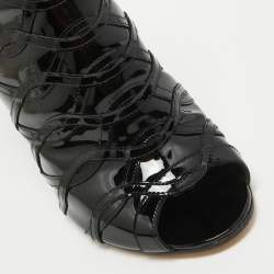 Chanel Black Patent Leather Peep Toe Ankle Booties Size 39.5