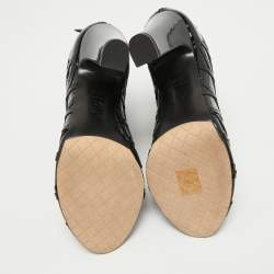Chanel Black Patent Leather Peep Toe Ankle Booties Size 39.5