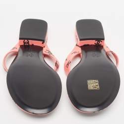 Pre Owned Chanel Pink/Black CC Print Leather Thong Sandals Size 40