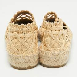 Pre Owned حذاء إسبادريل فلات شانيل كانفاس سي سي ورافية بقصات ليزر بيج/أسود مقاس 39