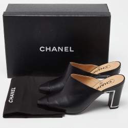 Pre Owned Chanel Black Leather CC Logo Metal Frame Mules Size 37