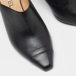 Pre Owned Chanel Black Leather CC Logo Metal Frame Mules Size 37