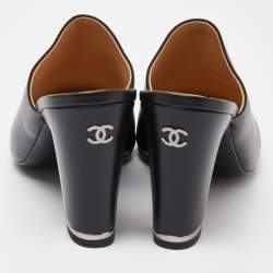 Pre Owned Chanel Black Leather CC Logo Metal Frame Mules Size 37