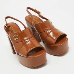 مملوكة مسبقًا صندل شانيل سي سي جلد بني بحزام خلفي للكاحل مقاس 37