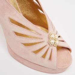 Chanel Pink Suede Embellished Platform Sandals Size 38.5