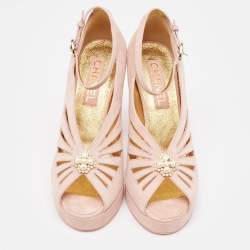 Chanel Pink Suede Embellished Platform Sandals Size 38.5