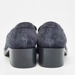 Pre Owned Chanel Navy Blue Quilted Suede CC Heart Loafers Size 37.5