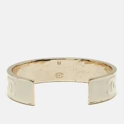 Pre Owned Chanel Logo Enamel Gold Tone Cuff Bracelet M