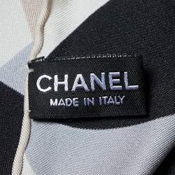 Pre Owned Chanel Black Coco Logo Print Silk Scarf