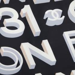 Pre Owned Chanel Black Coco Logo Print Silk Scarf