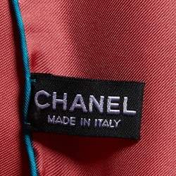 Pre Owned Chanel Coral Red CC Geometric Print Silk Scarf