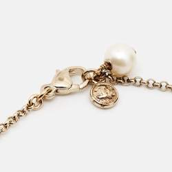 Pre Owned Chanel CC Faux Pearl Crystals Gold Tone Metal Pendant Necklace