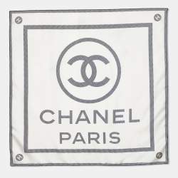 Pre Owned Chanel Ivory CC Logo Print Silk Scarf
