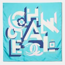 Chanel Green Logo Print Silk Scarf